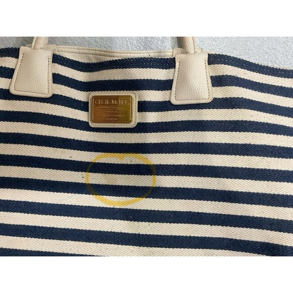 Cecil McBee Striped Canvas Beach Tote - 17x12 - Some Light Staining- See Photos - Picture 3 of 6
